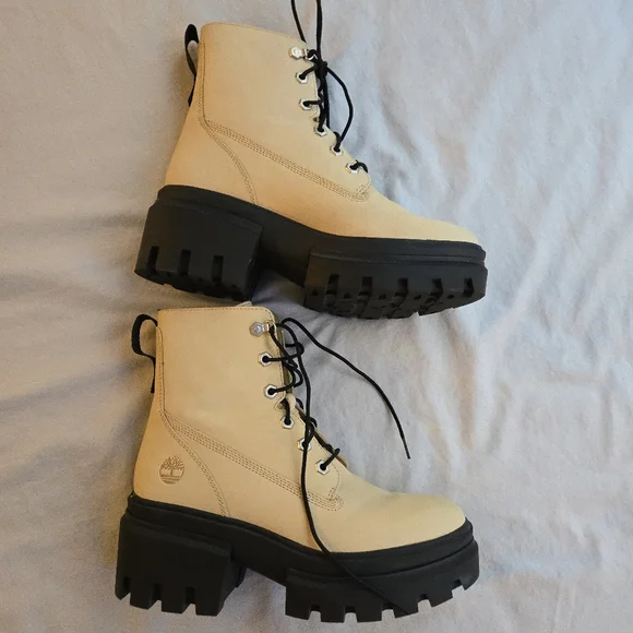 Timberland Everleigh 6-Inch Lace-Up Boot Women's Light Yellow Combat Boots - Picture 5 of 9